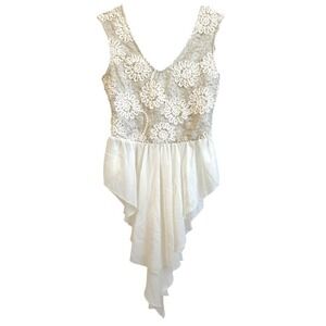 Y2K Easel Shirt Women Large Beige Cream Lagenlook Medieval Ballet Fairy Princess